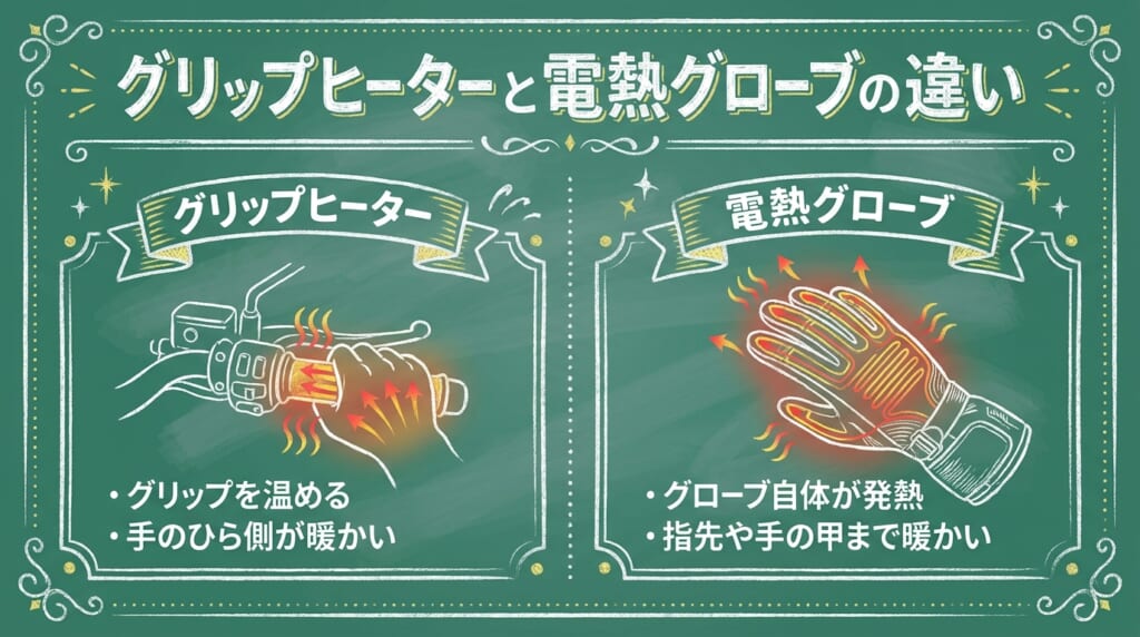 グリップヒーターと電熱グローブの違い
