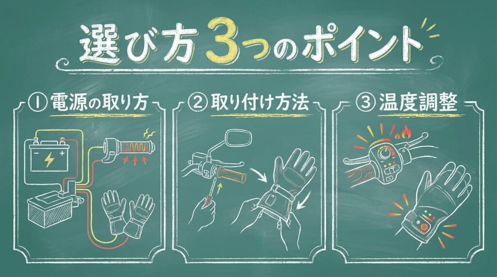 グリップヒーター・電熱グローブの選び方3つのポイント