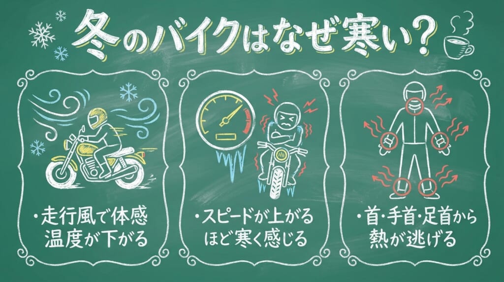 冬のバイクはなぜ寒い?