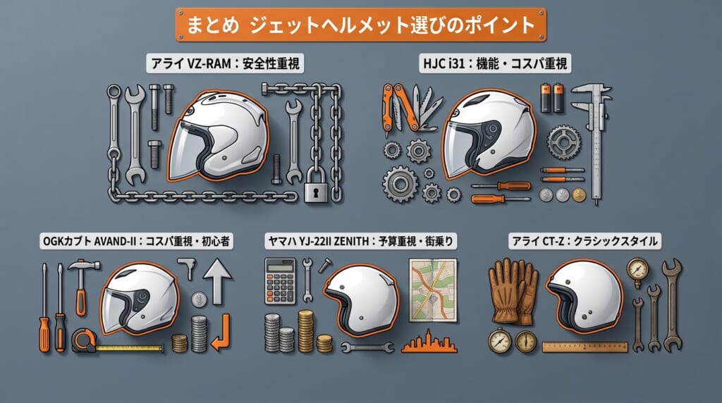 まとめ:ジェットヘルメット選びのポイント
